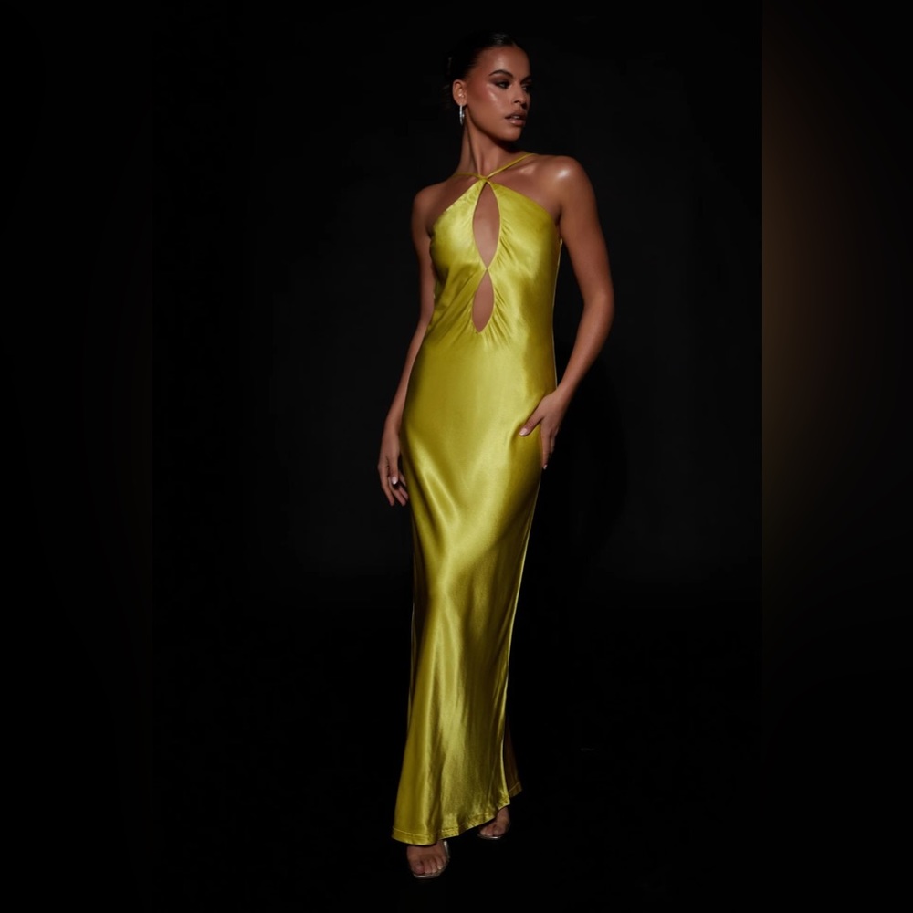 Meshki Lucia Satin Cut Out Maxi Dress - Chartreuse